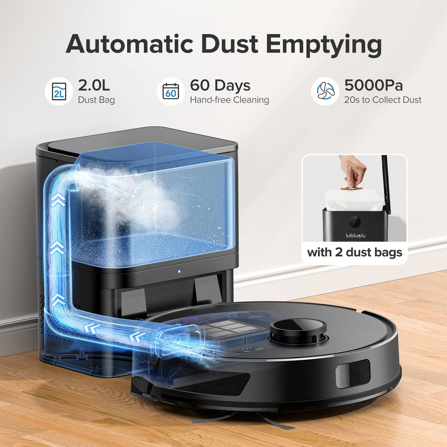 Robot Vacuum and Mop Self Emptying 5000pa Robot Vacuum Cleaner with Schedule Hands-Free Up Automatic Vacuum Robot for Floor Pet